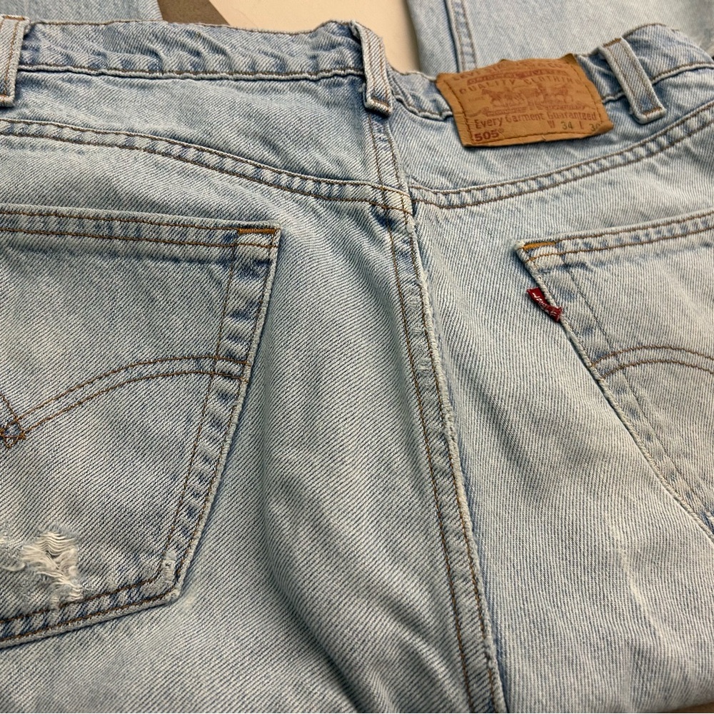 Vintage Levi 505 Strauss stressed red tag jeans-knee hole-34/30-nice jeans š - Picture 3 of 7